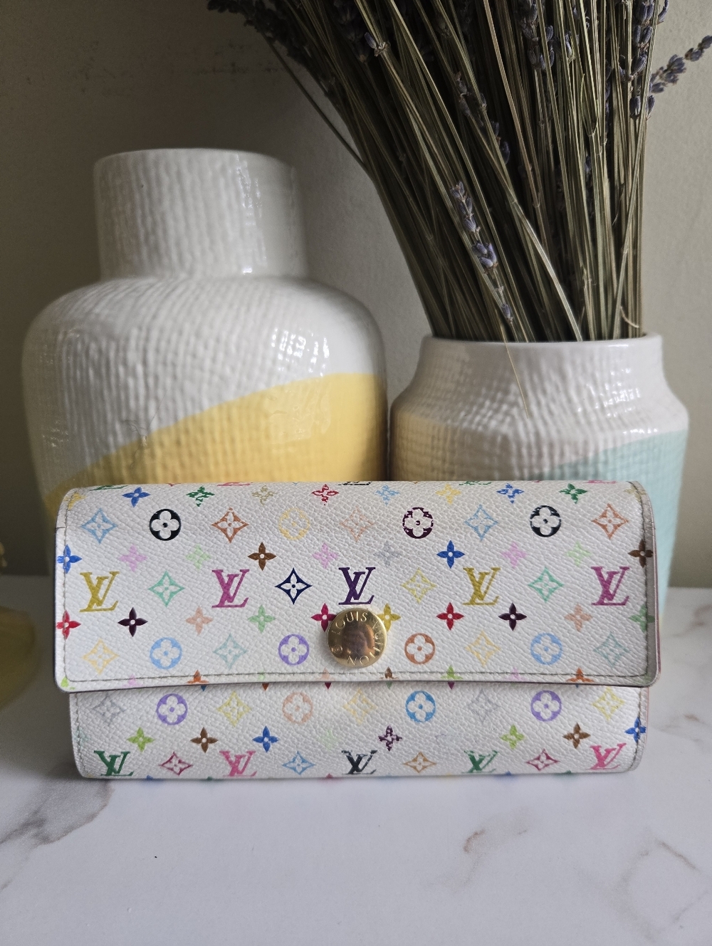 Vintage Louis Vuitton Murakami Multicolor Monogram Leather Long Wallet